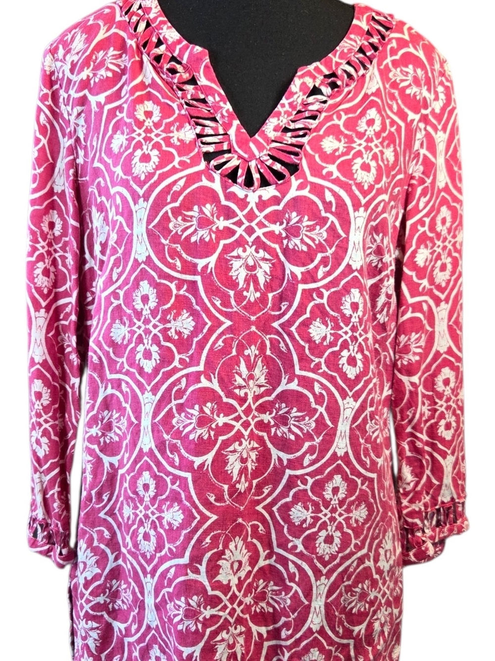 Style & Co. Pink Printed V-Neck Long-Sleeve Linen Tunic Size 12P - Picture 2 of 7